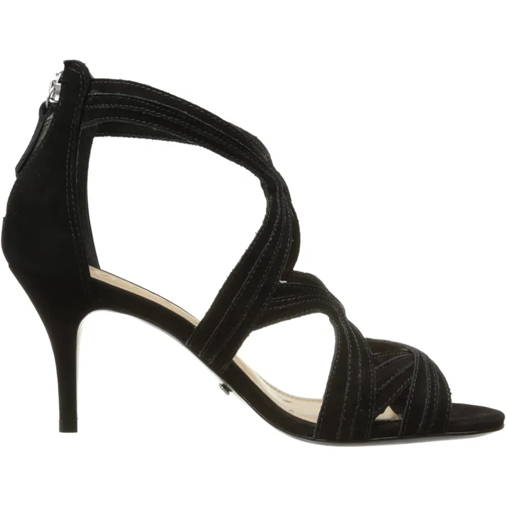 Schutz Cayenne Black Suede Stiletto Heel Pump Ankle Strap Dtress Shoe Sandals 10